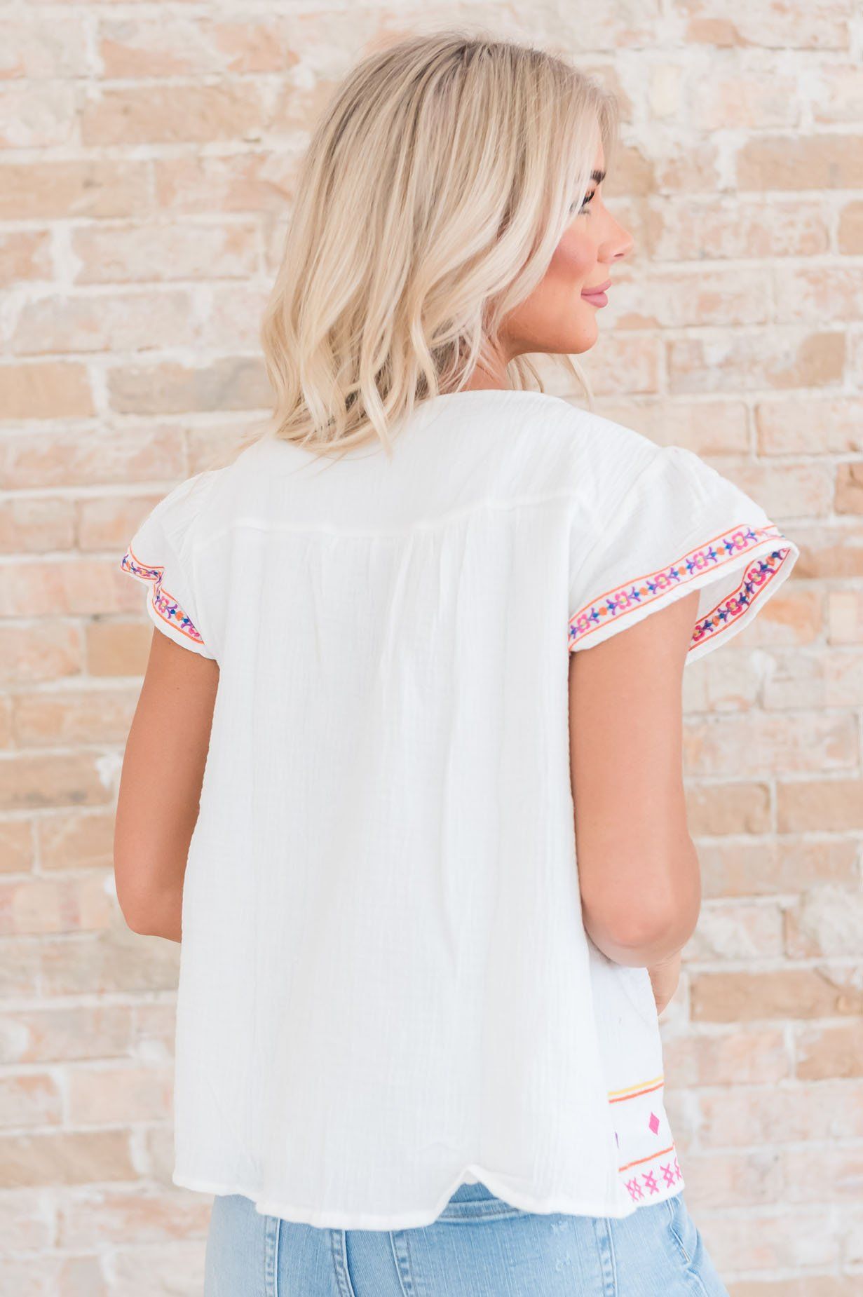 Cancun Cutie Modest Embroidered Blouse