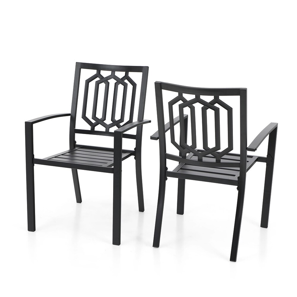 2 Piece Outdoor Patio Metal Dining Chairs for Garden Backyard E coating Weather resistant Stackable Armchairs