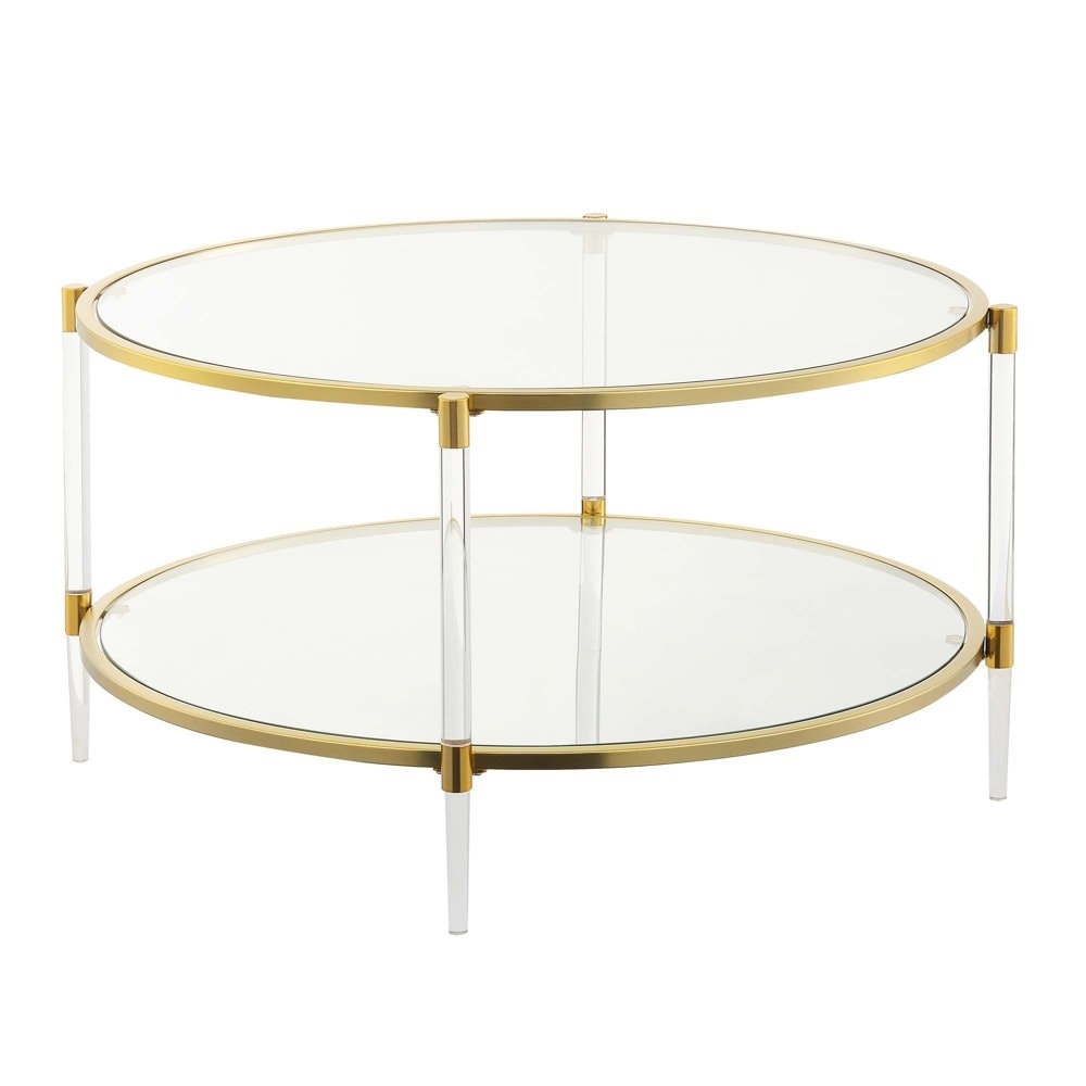 Royal Crest Acrylic Glass Coffee Table， Clear/Gold