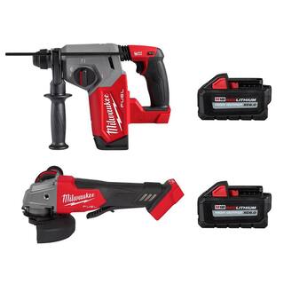 MW M18 FUEL 18V Lithium-Ion Brushless Cordless 1 in. SDS-Plus Rotary Hammer with Grinder and Two 6.0 Ah Batteries 2912-20-2880-20-48-11-1862