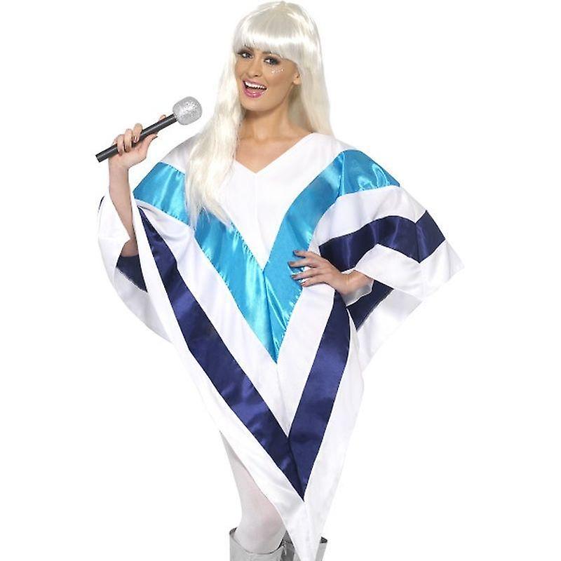 Super trooper abba 70s poncho adult white blue costume 33568