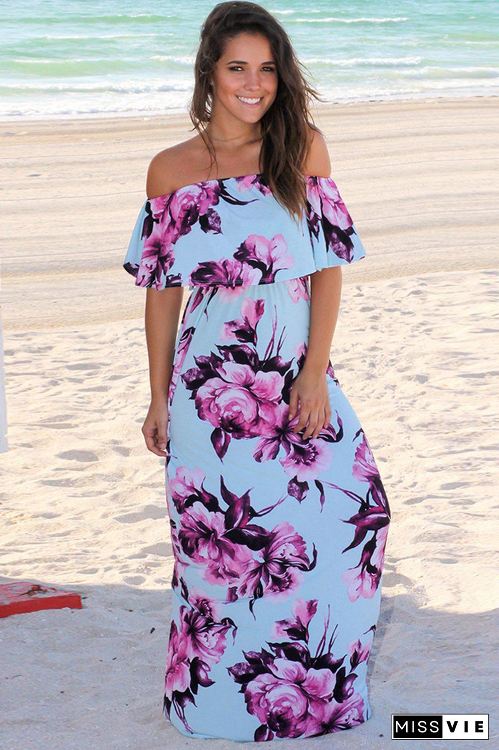 Floral Print Off-shoulder Bohemian Maxi Dress