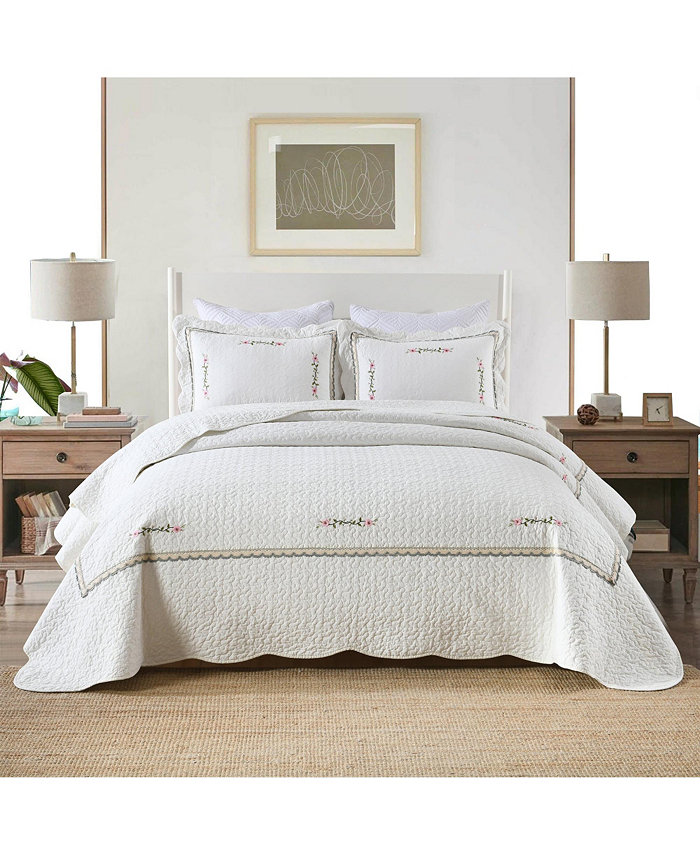 MarCielo 3-Piece 100% White Cotton Oversized Bedspread Quilt Set Sakura - King