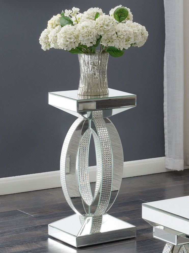 Amalia Square End Table With Lower Shelf Clear Mirror   Modern   Side Tables And End Tables   by Modon  Houzz