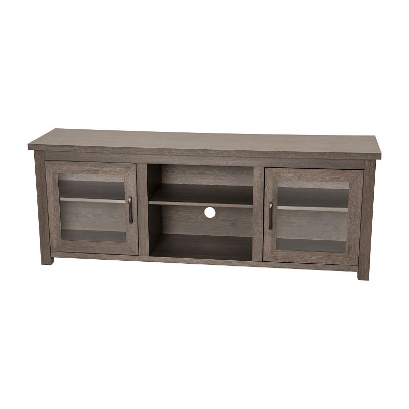 Merrick Lane Galena Traditional Full Glass Door 65 TV Stand for up to 80 TVs; White Wash Finish