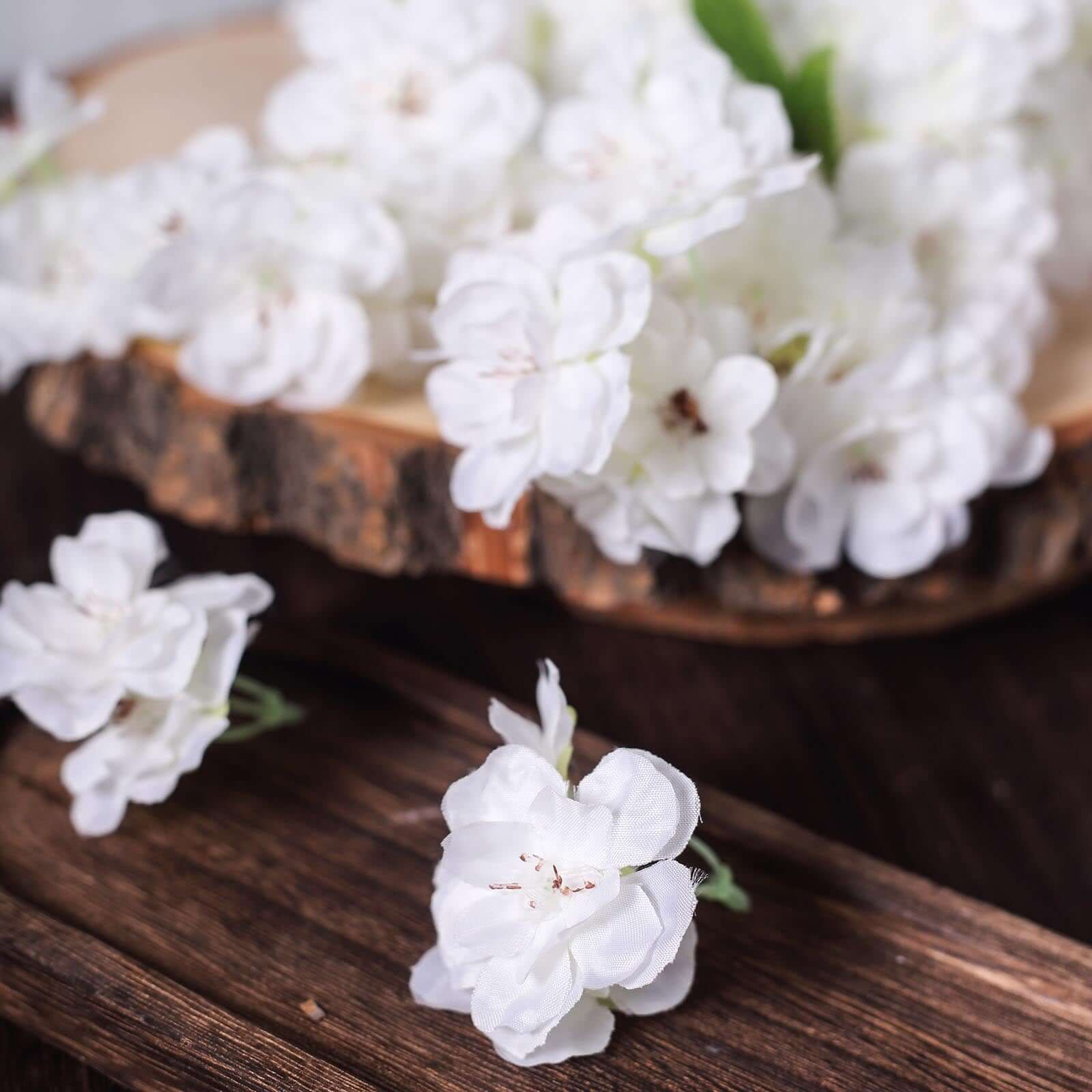 4 Bushes White Artificial Silk Cherry Blossom Flowers, Branches 40