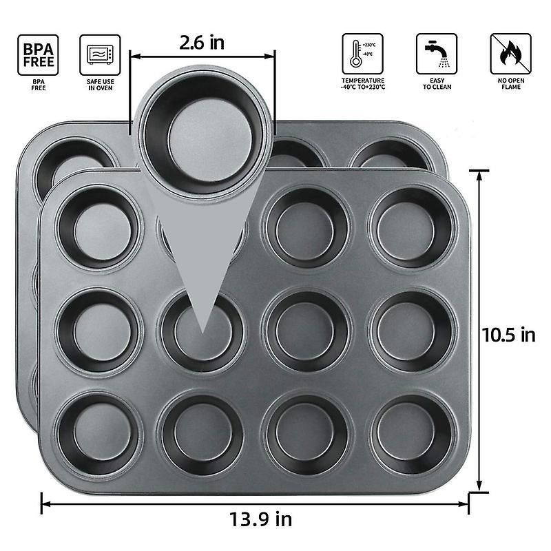 12 Cups Muffin Pan Set Carbon Steel Cupcake Pan Easy to Clean and Perfect for Making Muffins or Cupcakes Bakeware Non-Stick Cupcake Baking Pan