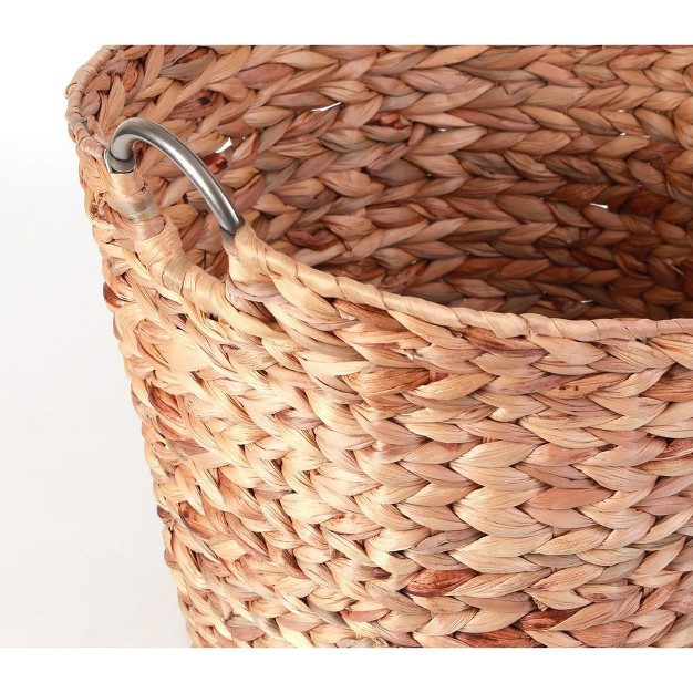 Water Hyacinth Wicker Large Round Storage Laundry Basket With Handles