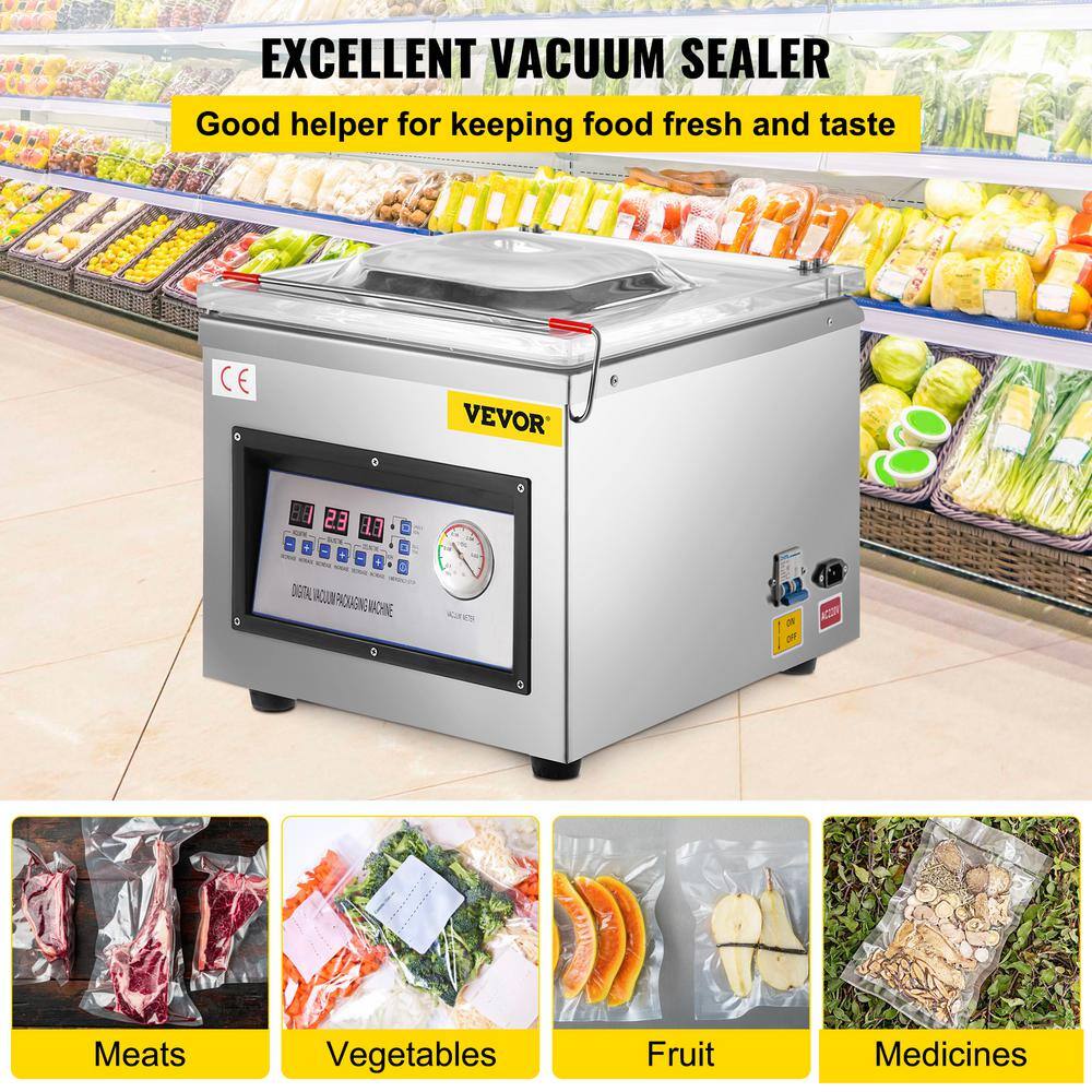 VEVOR Stainless Steel Chamber Vacuum Sealer Kitchen Food Vacuum Sealer Digital Packaging Machine Sealer for Food Saver DZ-260ZKBZJ400W01V1