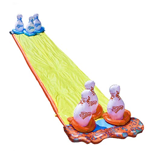 Wham-O Slip 'N Slide 2-1 Double Header Bowling | Pins Included | Water Sprinkler System | Double Splash Zone | 15ft Long