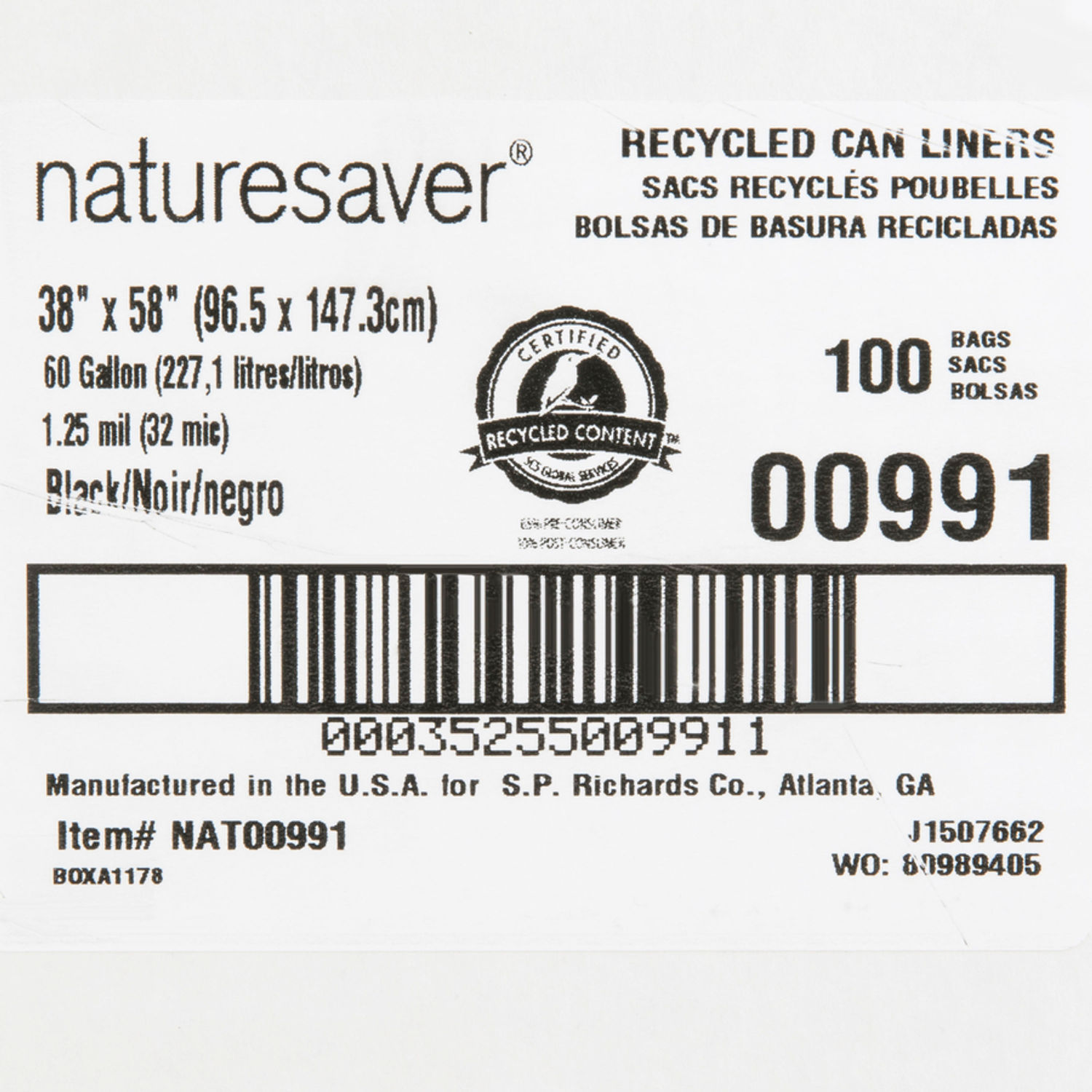 Black Low-density Recycled Can Liners by Nature Saver NAT00991