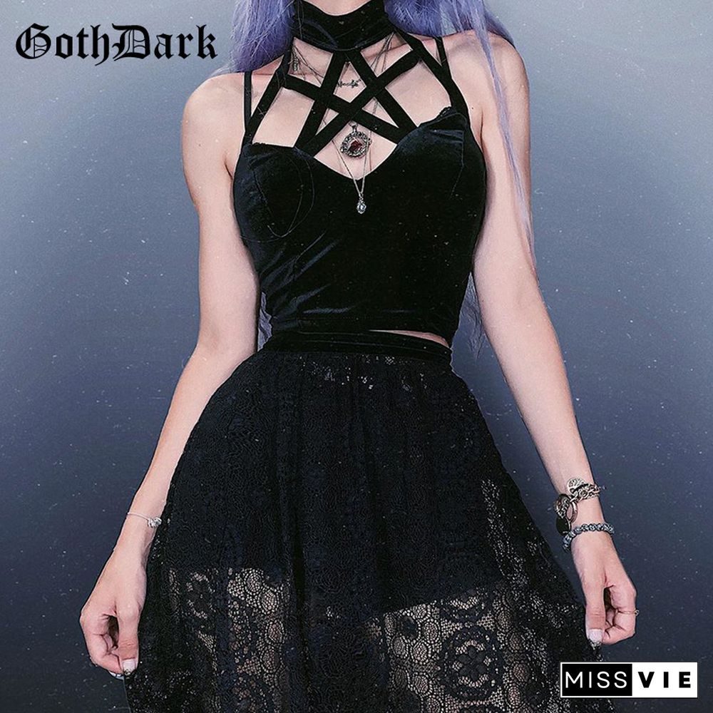 Goth Dark Aesthetic Gothic Pentagram Sexy Cropped Top Vintage Camisles Grunge Tank Tops Harajuku Backless Halter Fall Sexy