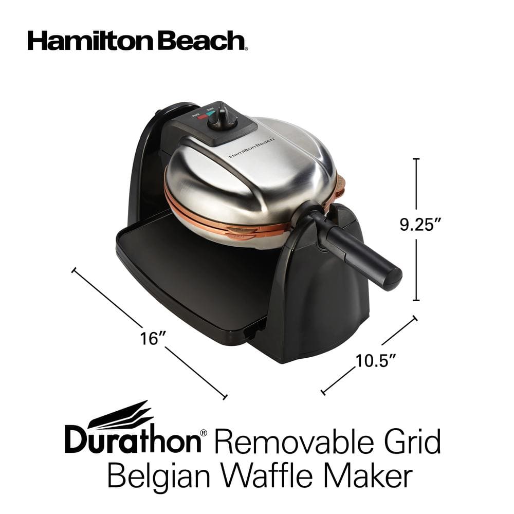 Hamilton Beach Durathon 800 W Single Waffle Stainless Steel Belgian Waffle Maker 26133