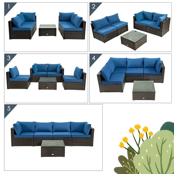 5Pcs Cushioned Patio Rattan Furniture Set