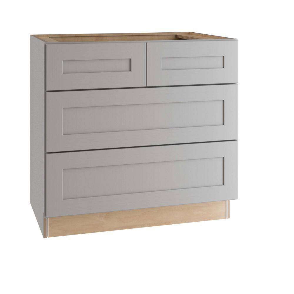 Home Decorators Collection Tremont Assembled 36x34.5x24 in. Plywood Shaker 3 Drawer Base Kitchen Cabinet Soft Close Drawers in Painted Pearl Gray BD36-TPG