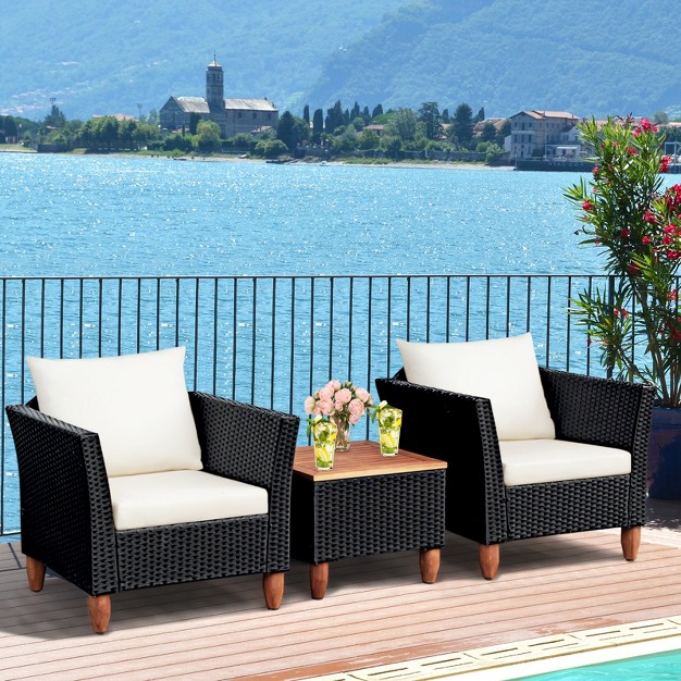 Tangkula 3 piece Wicker Patio Furniture Set Outdoor Conversation Set W Cushions amp Coffee Table