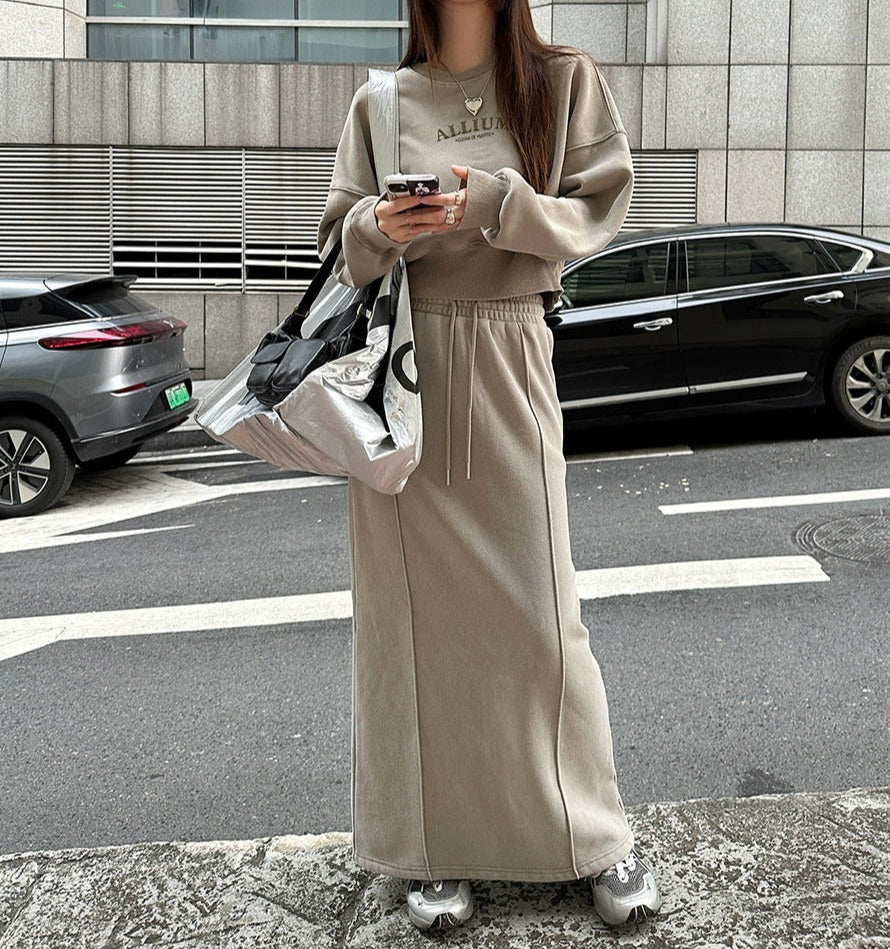 Thickened Fleece-lined Sunken Stripe Half-length Straight Slim-fit Slimming Solid Color Mid-length Dress