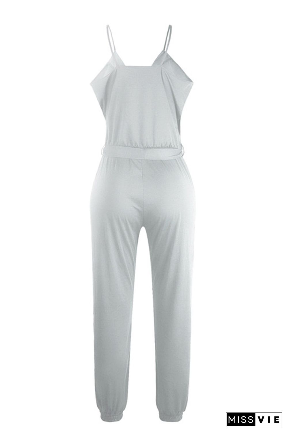 Gray Solid Color Slip Jumpsuit With Belt