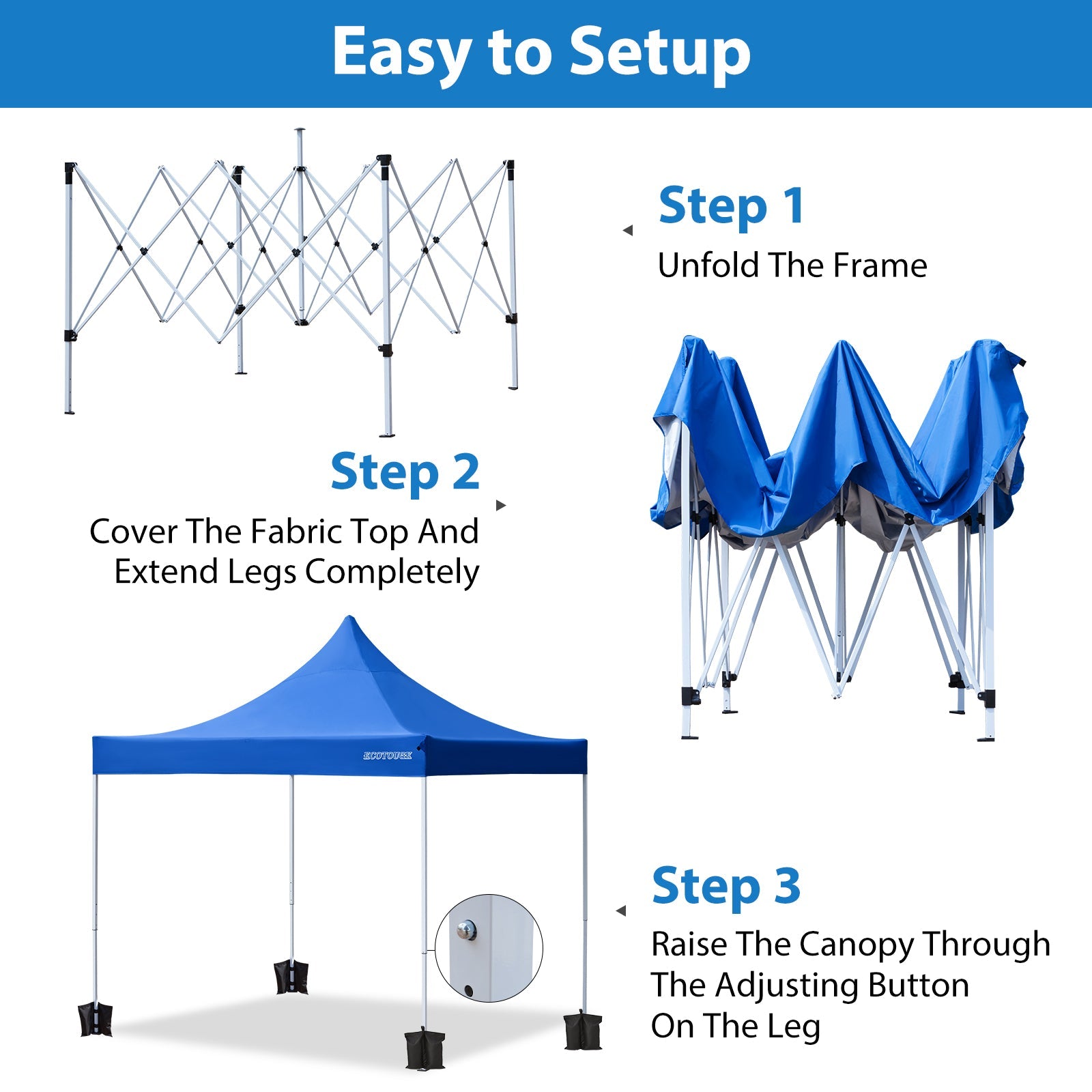 10 x 10 Pop Up Tent Canopy with Wheeled Roller Bag, Fold Instant Patio Canopy, Anti-UV Canopy Tent（Blue)