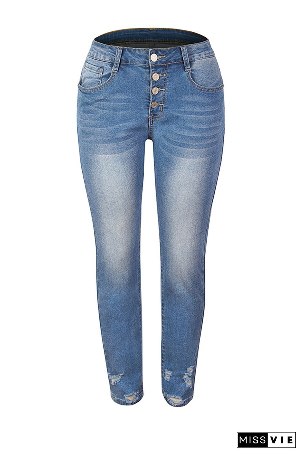 Blue Washed Ripped Skinny Jeans Pants