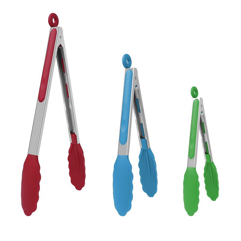 Stainless Steel Kitchen Tongs Set Silicone Cooking 3Pcs