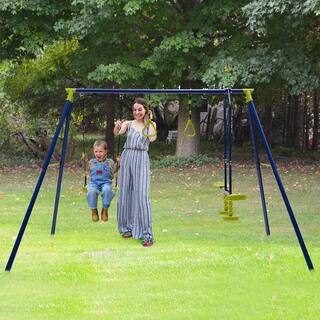 Gymax 440 lbs. Swing Set 3-in-1 Kids Swing Stand with Swing Gym Rings Glider for Backyard GYM10811