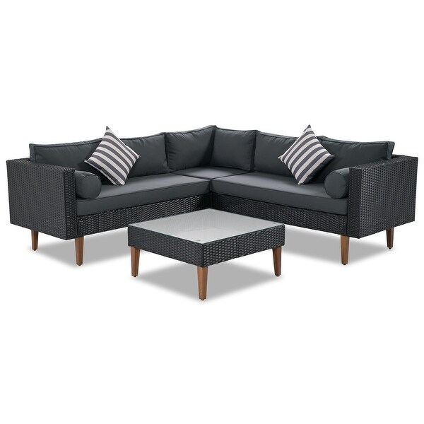 4-pieces Outdoor Wicker L-shape Sectional Sofa Set， Patio Conversation Sets - Overstock - 37543610