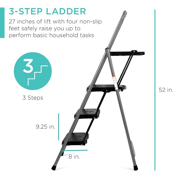 Best Choice Products 3 step Portable Folding Anti slip Steel Ladder W Hand Grip Utility Tray 330lb Capacity