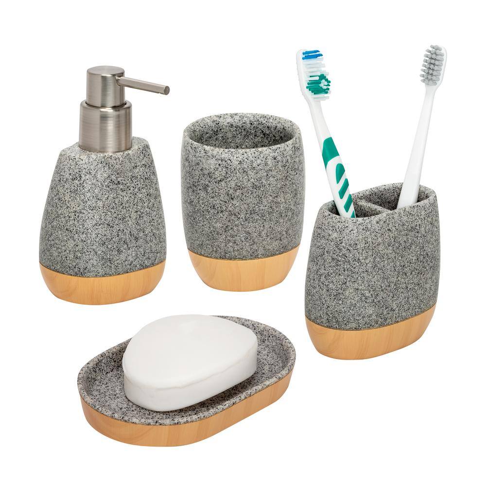 Honey-Can-Do 4-Piece Bathroom Accessories Set in Resin Grey BTH-08731