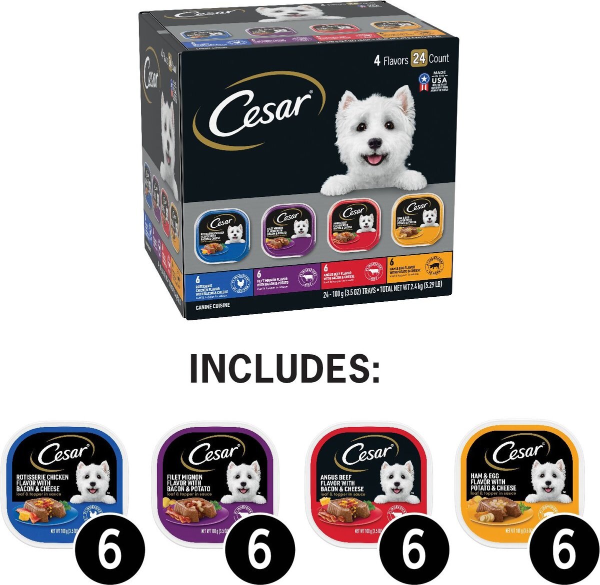 Cesar Loaf in Sauce Variety Pack Dog Food Trays， 3.5-oz， case of 24