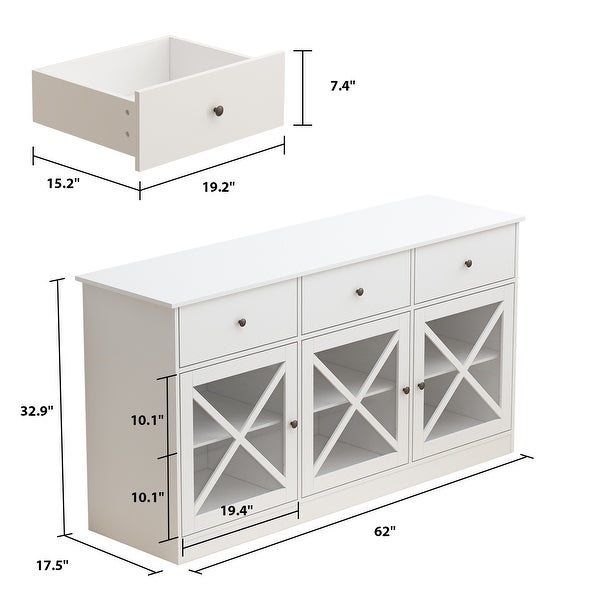 2-Tier Storage Console Cabinet Table With 2 Drawers