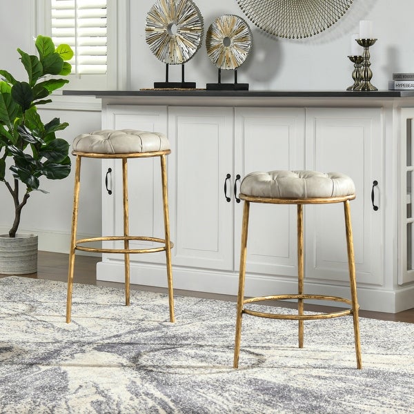 Aries Hammered Brass Backless Bar Stool