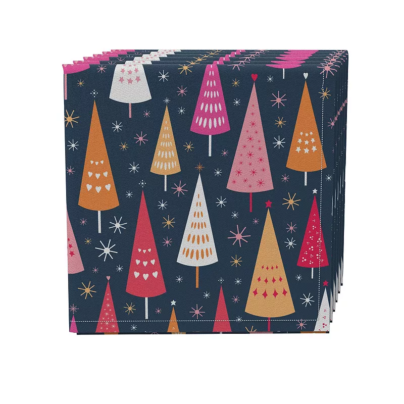 Napkin Set of 4， 100% Cotton， 20x20， Festive Bright Christmas Trees