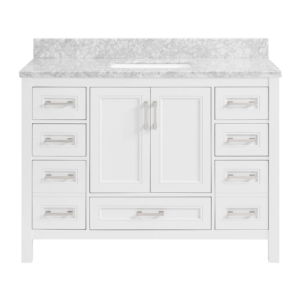 Vines 48 in. White Bathroom Vanity with Carrara Marble Top