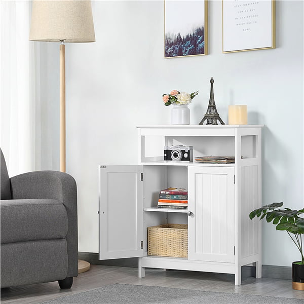 Topeakmart Bathroom Storage Cabinet Multifunctional Floor Cabinet w/Adjustable Shelf White