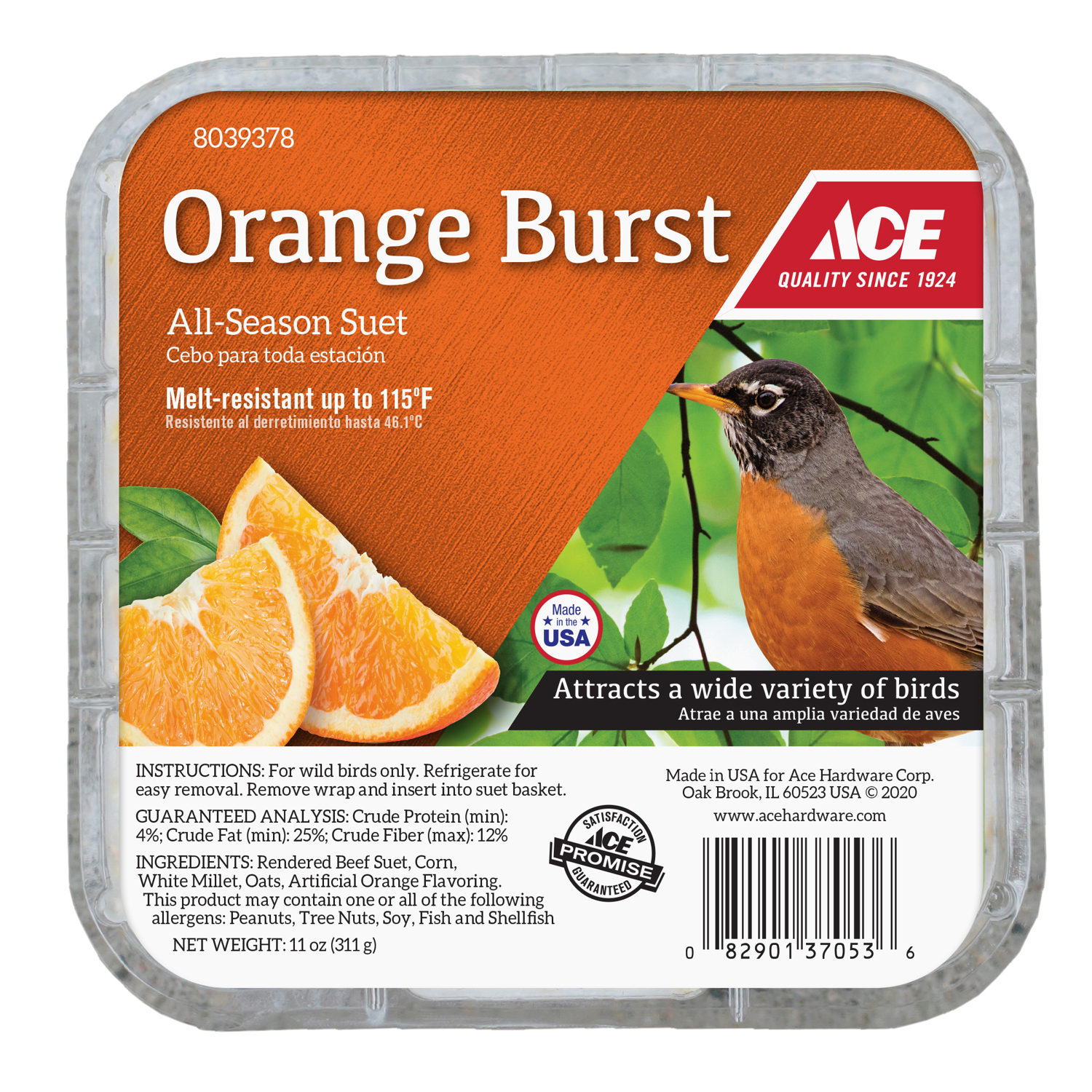 Ace Orange Burst Assorted Species Beef Suet 11 oz