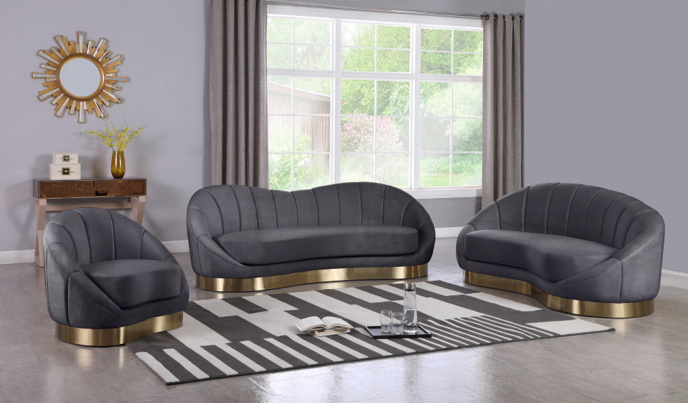 Shelly Velvet Chair With Brushed Gold Stainless Steel Base   Contemporary   Armchairs And Accent Chairs   by Meridian Furniture  Houzz