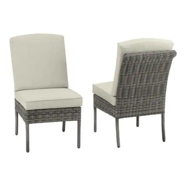 Hampton Bay Chasewood Brown Wicker Outdoor Patio Armless Dining Chair (2-Pack)