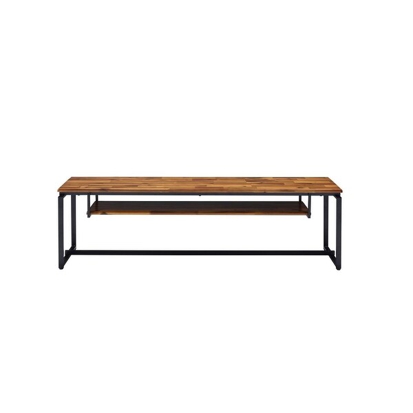 67 inch Industrial Jurgen TV Stand TV Table with 1 Wooden Fixed Media Shelf and Metal Sled Open Base， Oak and Black