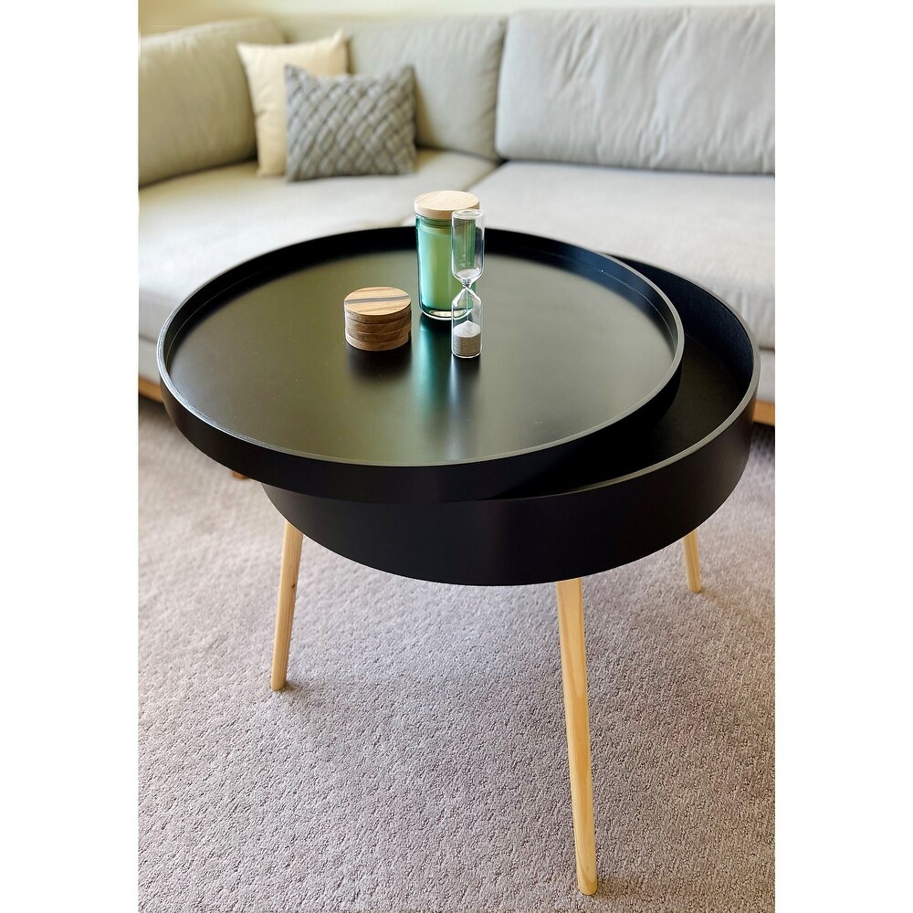 Zoe Mid Century Modern Round Coffee Table with Storage