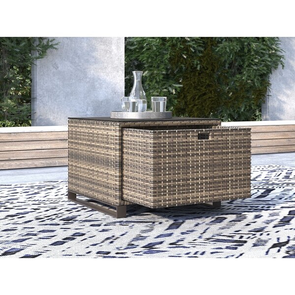 Tommy Hilfiger Oceanside Outdoor Side Table with Storage，Coastal Gray Wicker