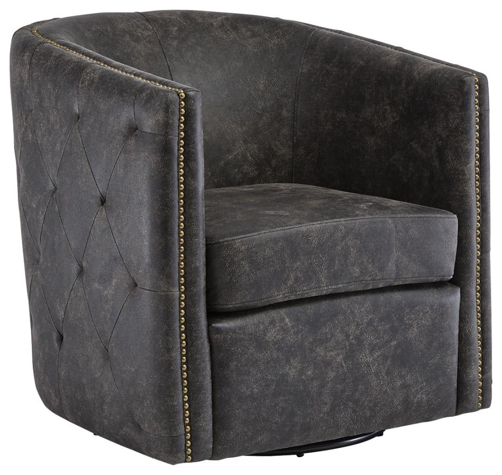 Brentlow Distressed Black Swivel Chair   Transitional   Armchairs And Accent Chairs   by Ashley Furniture Industries  Houzz