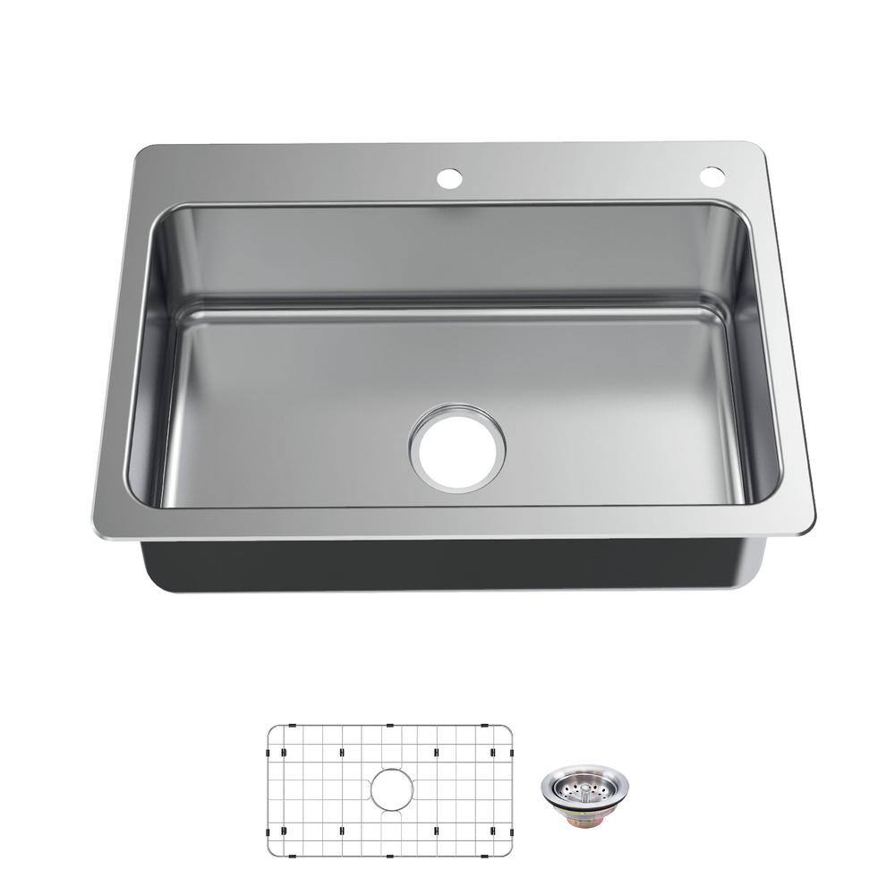 Glacier Bay Bratten Drop-InUndermount 18G Stainless Steel 33 in. 2-Hole Single Bowl Kitchen Sink with Accessories VT3322TA1ACC