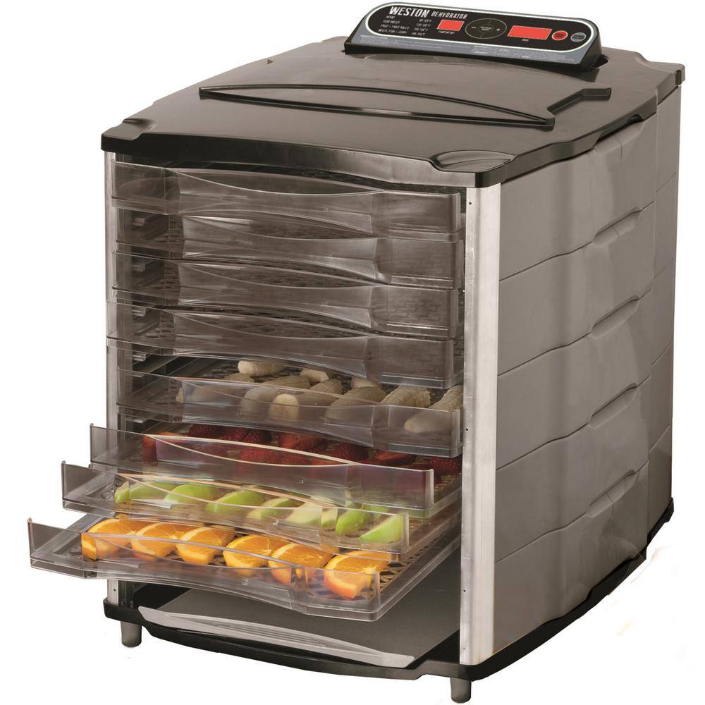 Weston 10-Tray Black and Silver Food Dehydrator with Temperature Display 28-1001-W