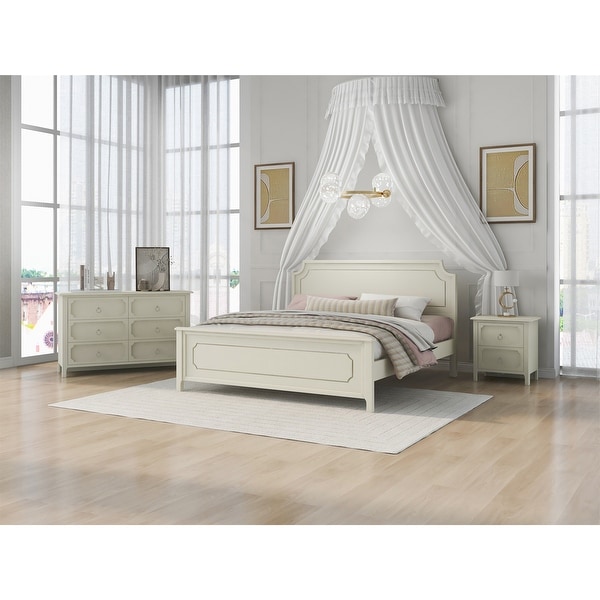 3 Piece Set Wood King Size Platform Bed with Nightstand and Dresser - - 37279841