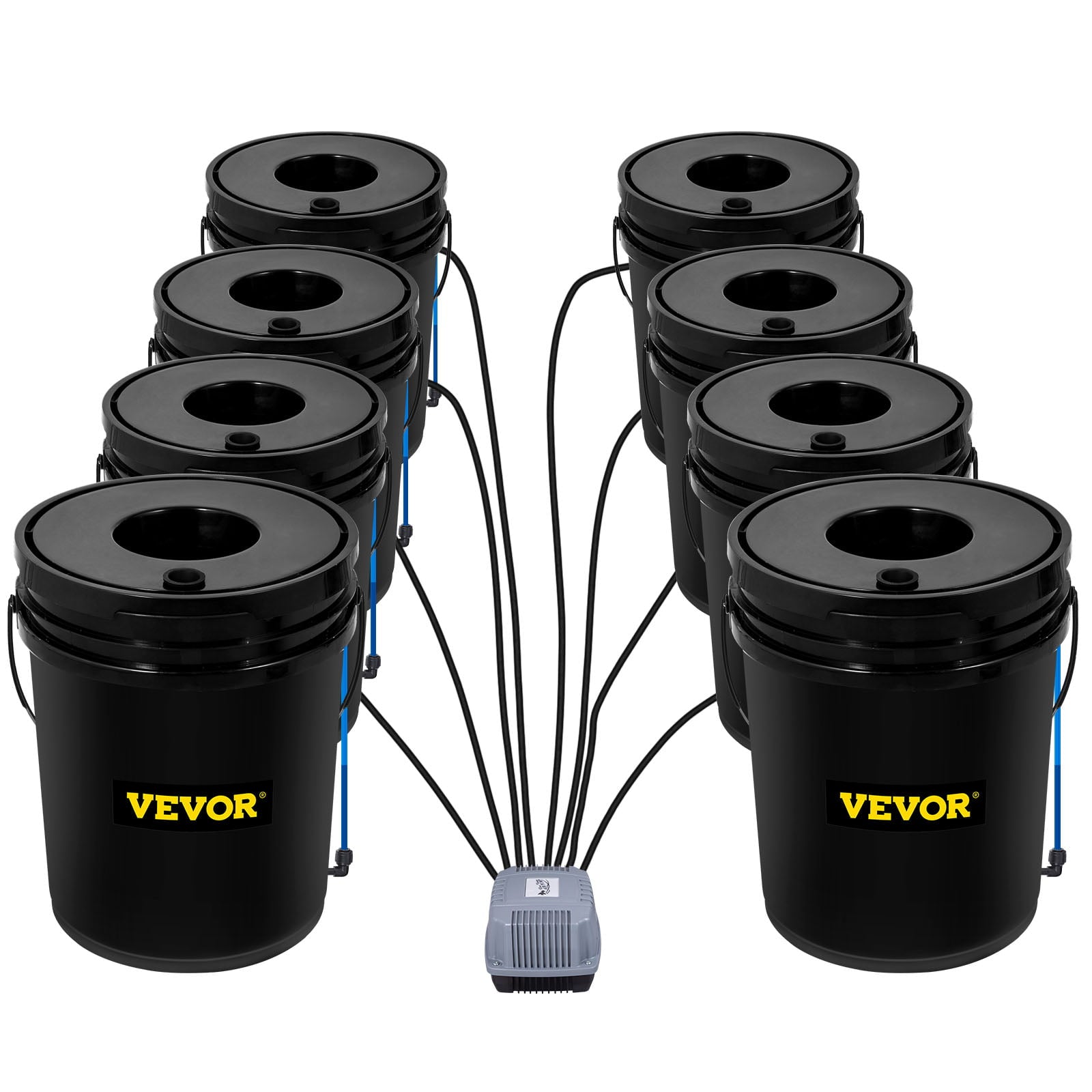 VEVOR DWC Hydroponic Bucket System， 5 Gallon 8 Buckets， Deep Water Culture Growing Bucket， Hydroponics Grow Kit with Pump， Air Stone and Water Level Device