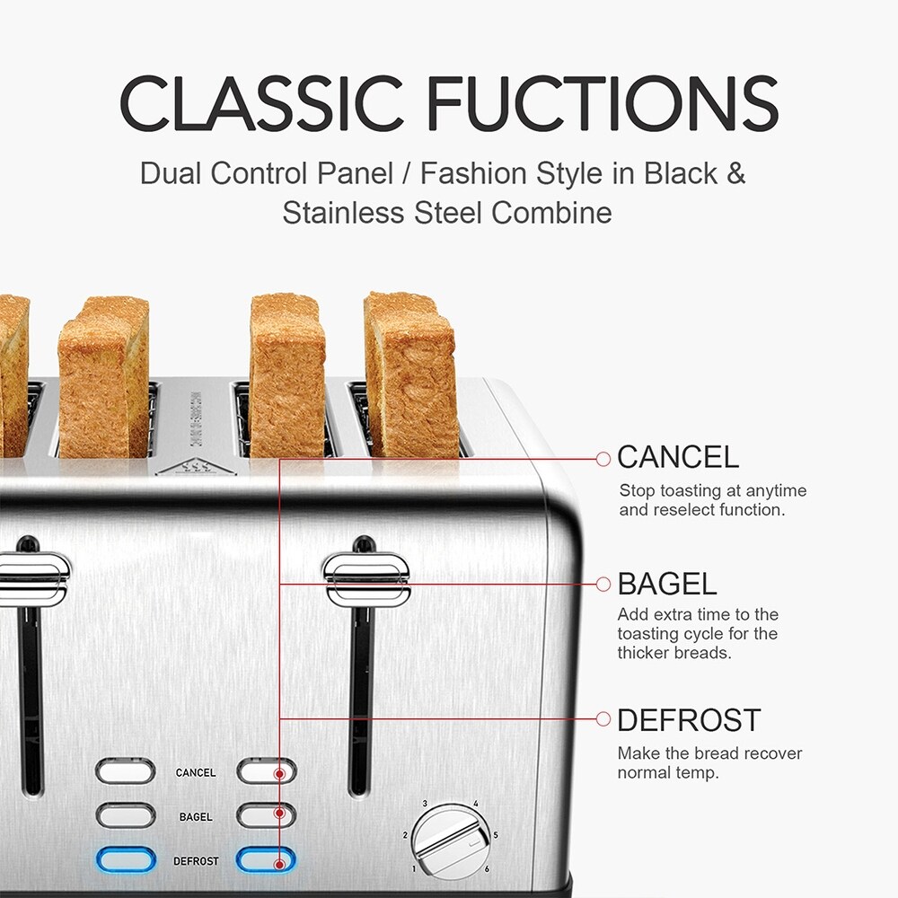 Stainless Steel Extra Wide Slot Toaster with Dual Control Panels