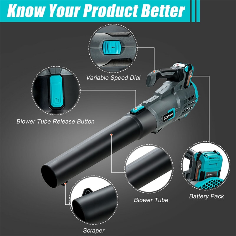 Electric Cordless Leaf Blower with Battery Charger for Garden Lawn Care