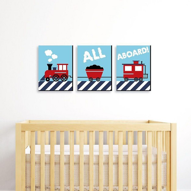 Big Dot Of Happiness Railroad Crossing Steam Train Baby Boy Nursery Wall Art And Kids Room Decor Gift Ideas 7 5 X 10 Inches Set Of 3 Prints