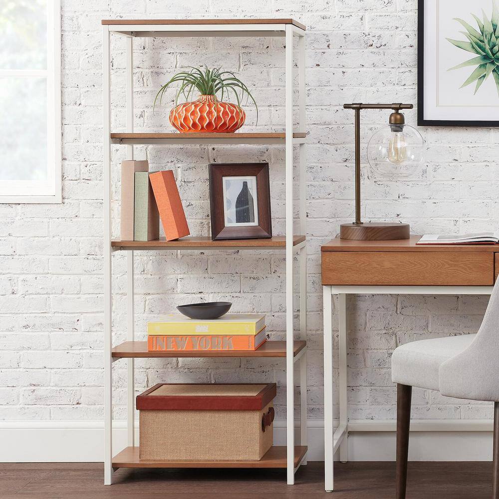 StyleWell Donnelly WhiteNatural 5-shelf Accent Bookcase with Open Back (58 in. H) SR9002WH